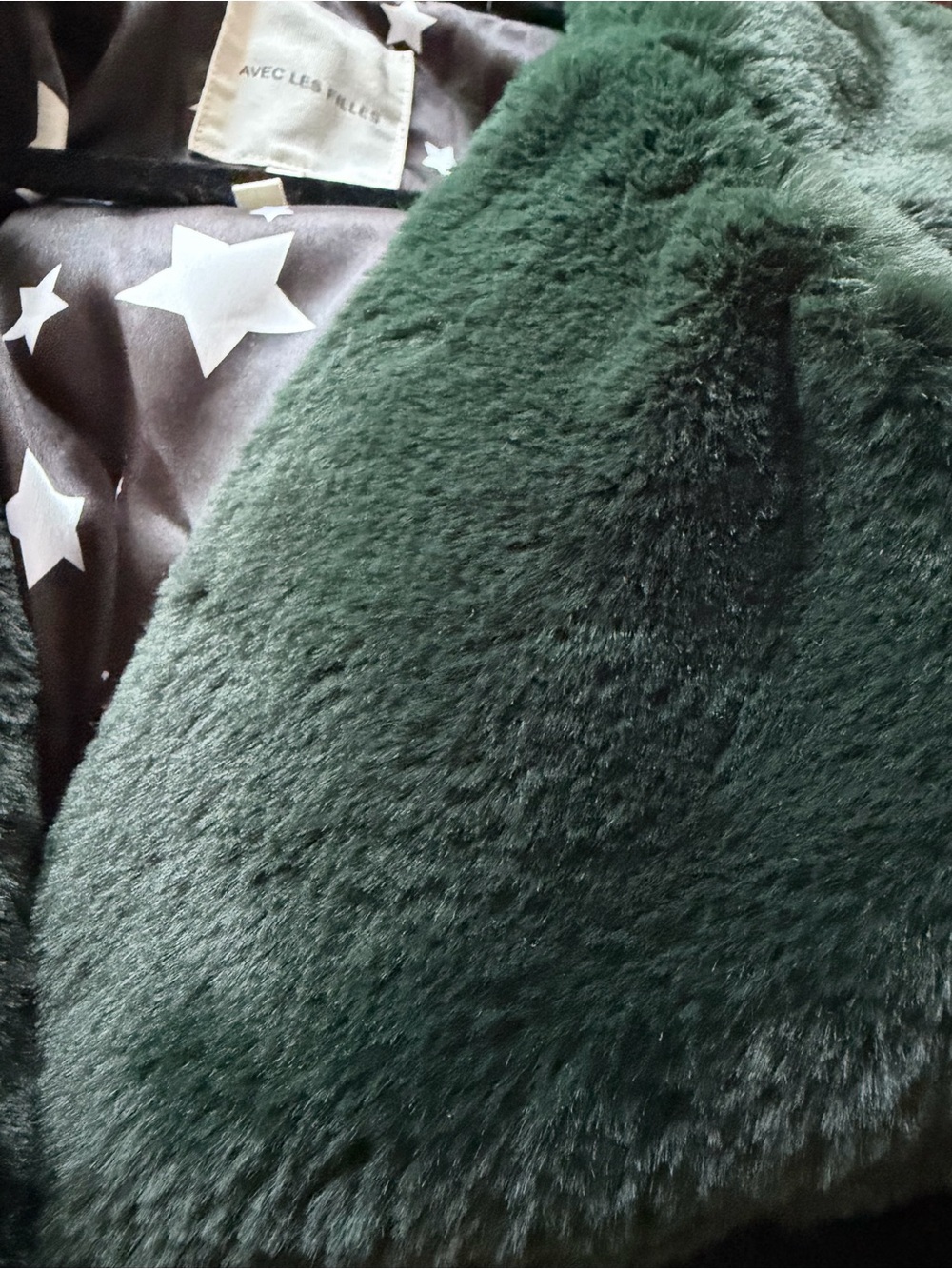 Avec Les Filles Deep Green faux fur coat with Star lining - Picture 3 of 6